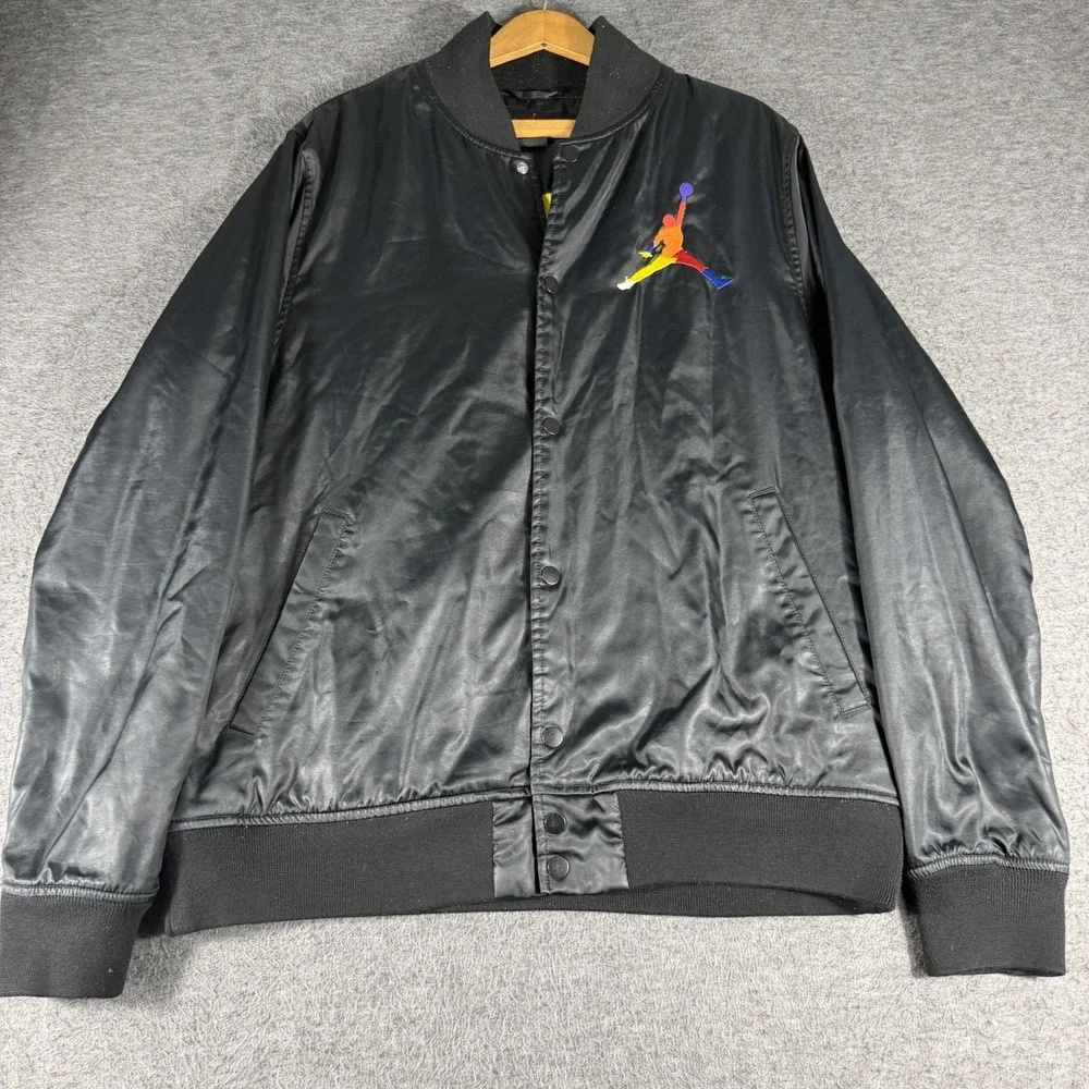 Air Jordan Vintage DNA Satin Bomber Jacket Black Snap button jacket Size L